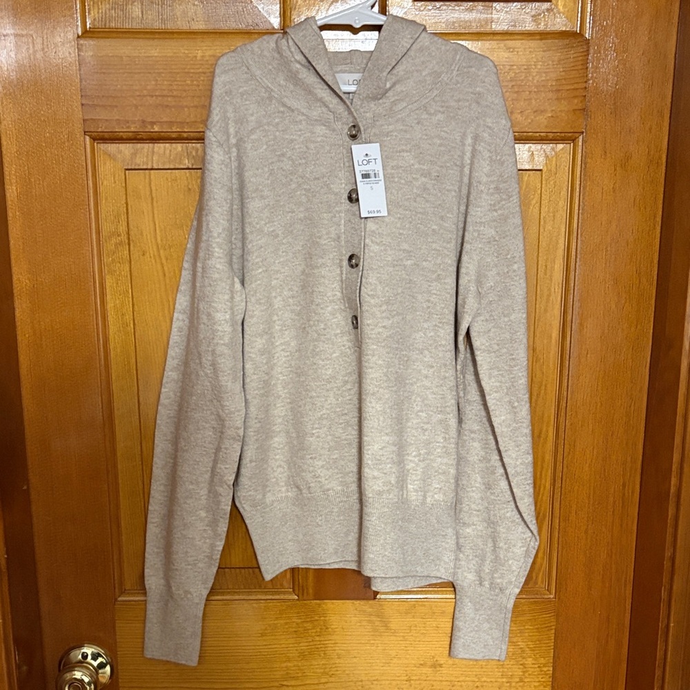LOFT Taupe Button-Up Hoodie